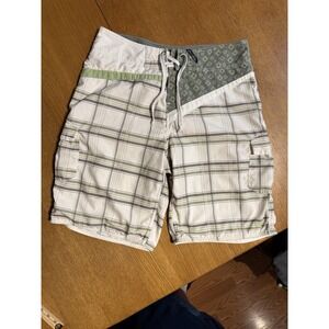 Alab Mens Swim Trunks Board Shorts Green Check Pattern Mens 33 Lined Pockets